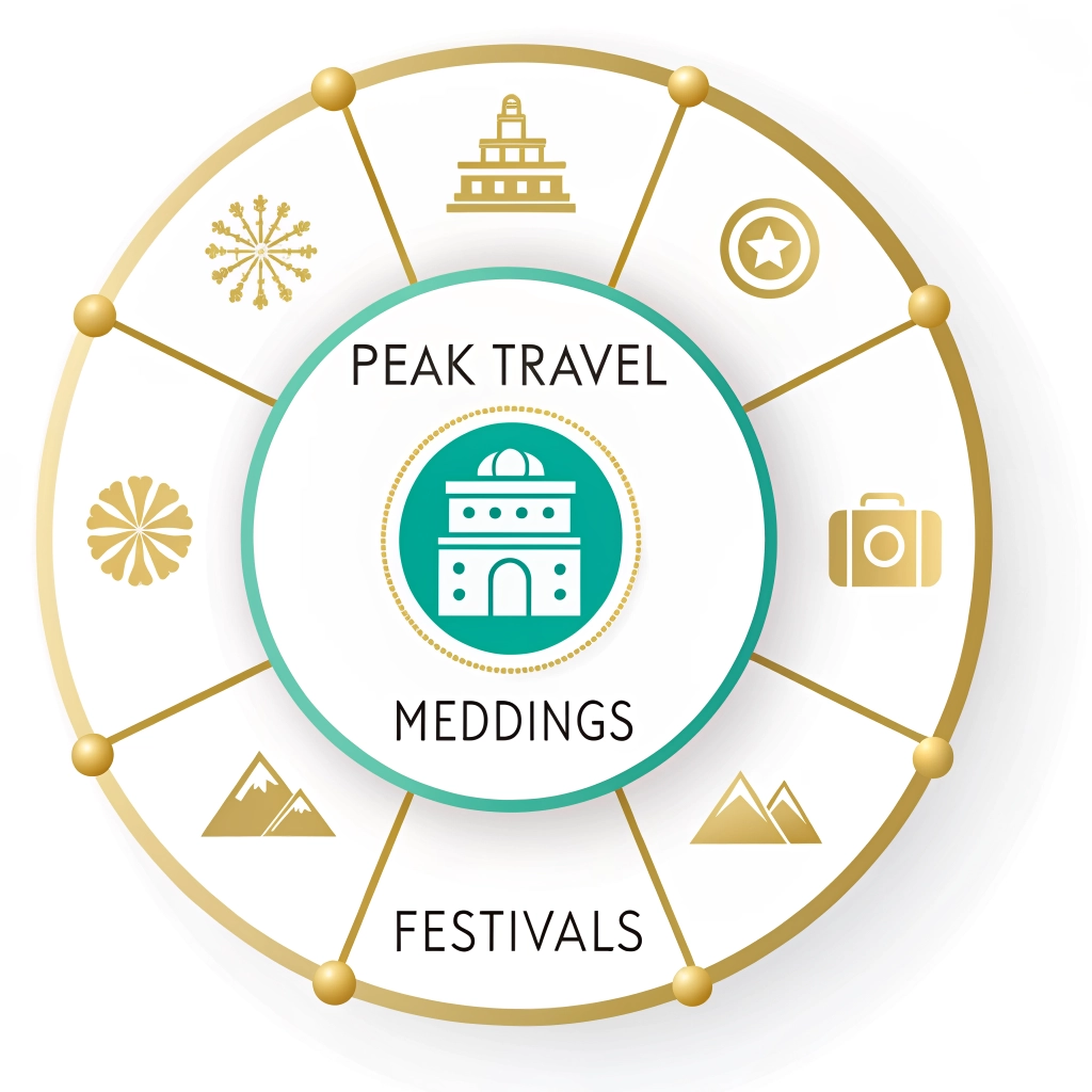3D rotating calendar with seasonal hotel marketing themes.