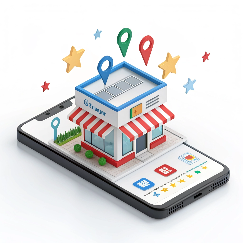 Digital storefront concept showing a Google Business Profile on a smartphone.